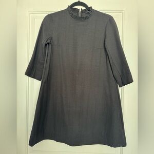 Long Sleeve COS Black Dress A line Ruffle Neck Baby Doll